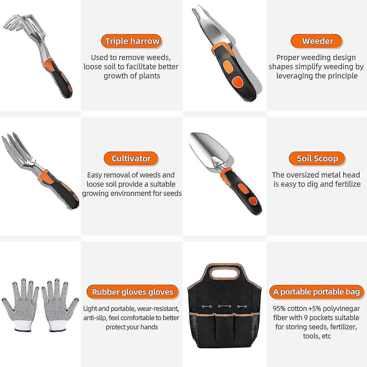 مجموعة أدوات الحديقة ، مجموعة أدوات البستنة الثقيلة من الفولاذ المقاوم للصدأ 8 قطع مع قبضة مطاطية غير قابلة للانزلاق ، حقيبة حمل تخزين ، أدوات يدوية خارجية ، مقصات تقليم S