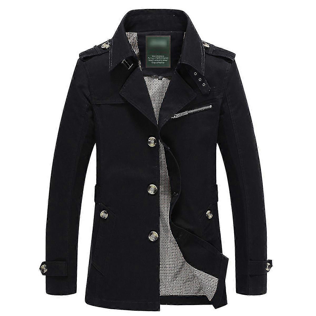 Herren Baumwolljacke Solid Slim Fit Herbst Revers Casual Trenchcoat