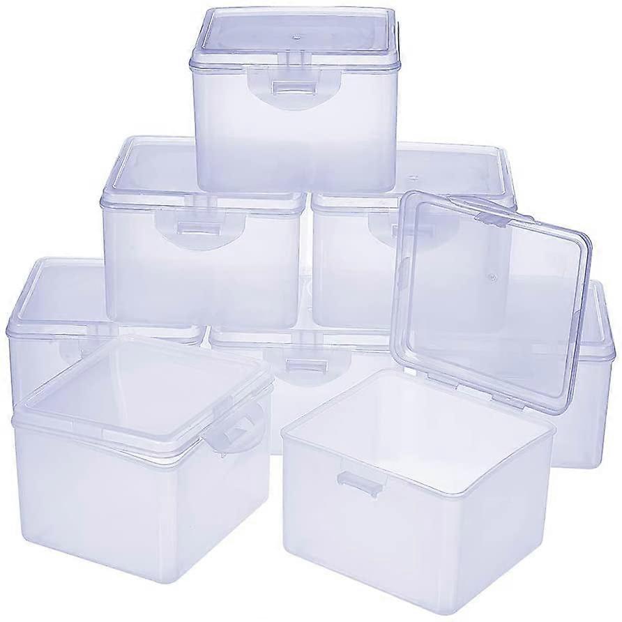 8Pcs 3.9 x 3.7 x 2.8 Inch Clear Plastic Beading Storage Container Box, Rectangle Boxes with Hinged Lid for Beads Jewelry Nail Art Make Up Small Items