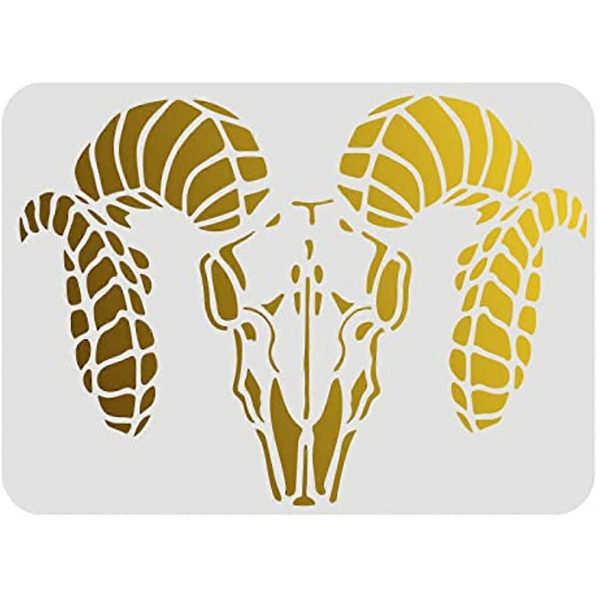 Rams Skull Stencil Reusable Rams Skull Drawing Stencil for Decoration Ram's Head Stencil Longhorn Stencil for Painting on Furniture Wall Fabric Paper