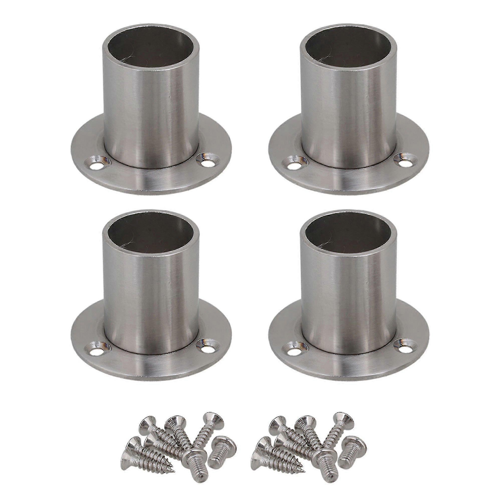 4x Stainless Steel Closet Rod Flange Socket Bracket Support For 25mm Rod