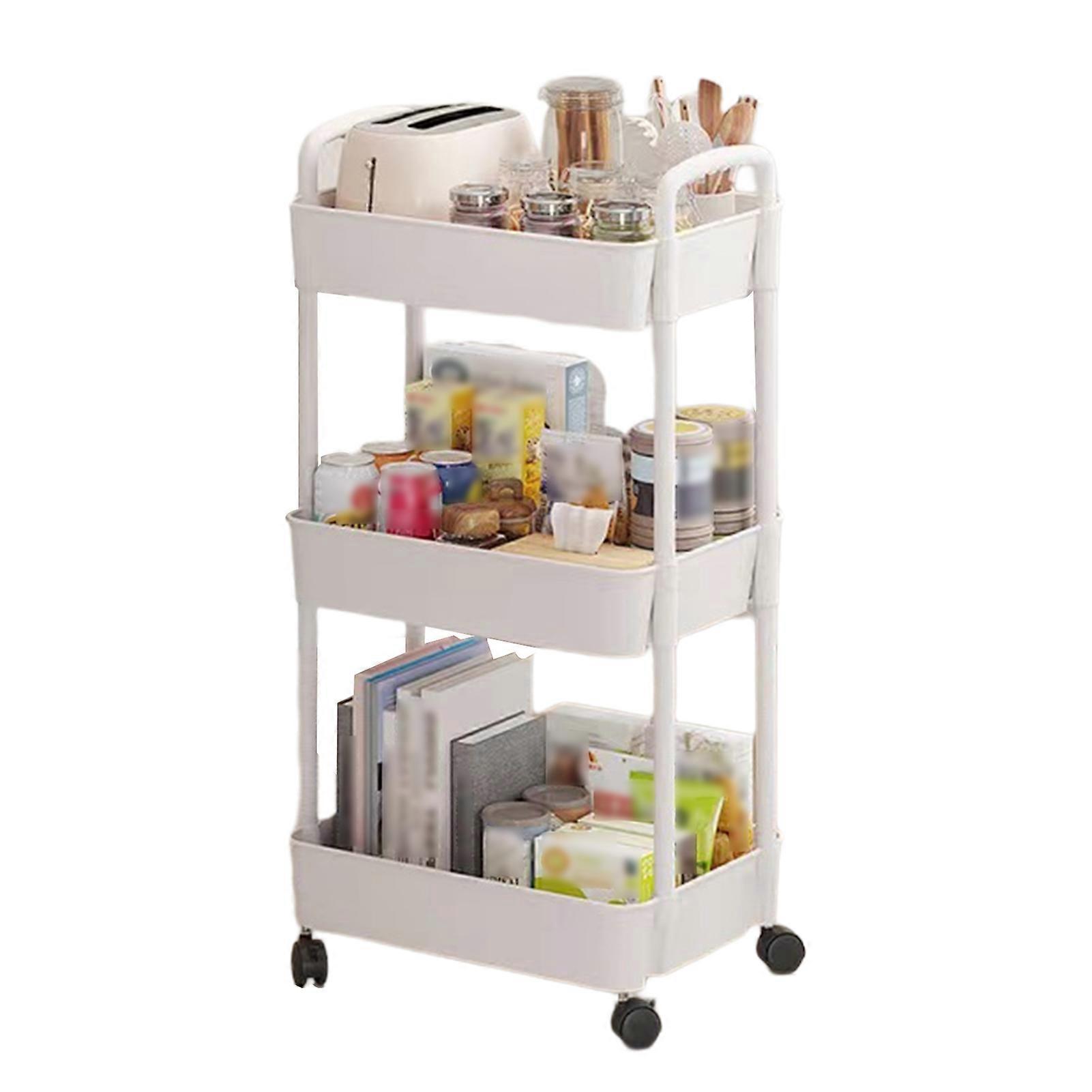3 Tier Storage Rolling Cart Easy to Install Black/White Utility Cart for Kitchen Bathroom Laundry Room