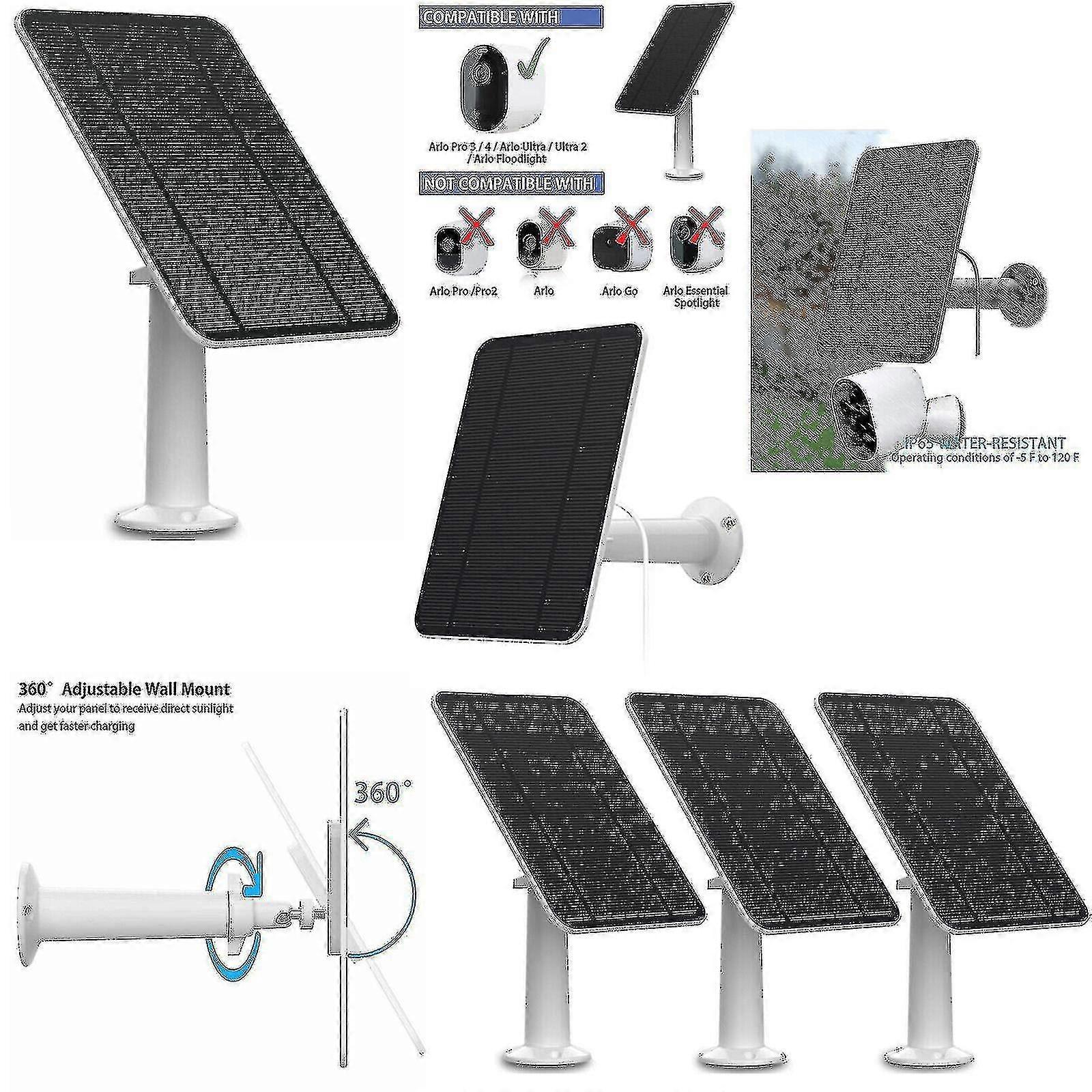Solar Panel Charging Compatible Arlo Ultra/ultra 2/pro 3/pro 4/pro 3 Floodlight/go 2 4w-j