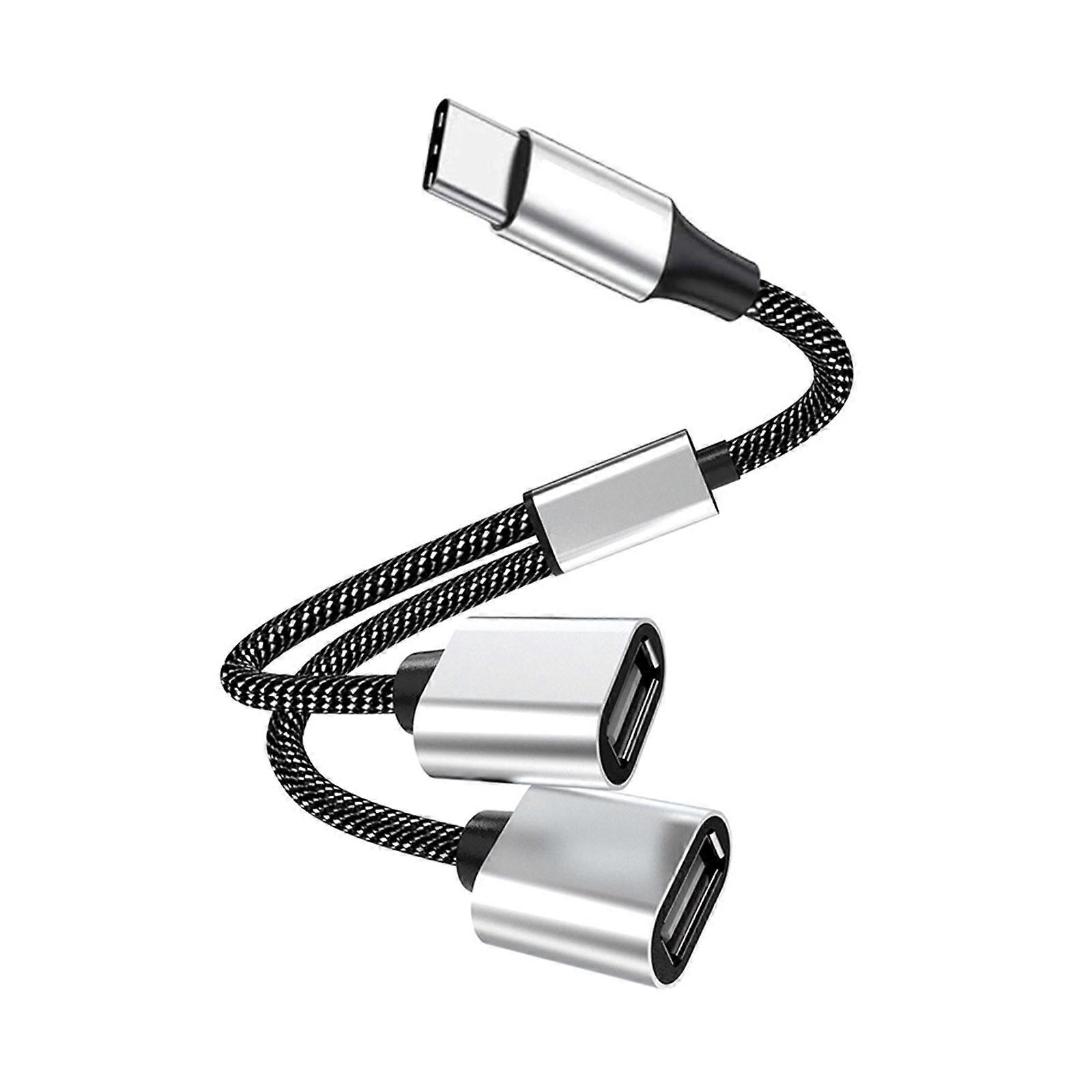 Type-C Splitter Cable OTG 2 USB Splitter Adapter USB 2.0 Power Cord Extension For Charging/Data Transfer Extra Multi Split Data Port Adapter For Lapto