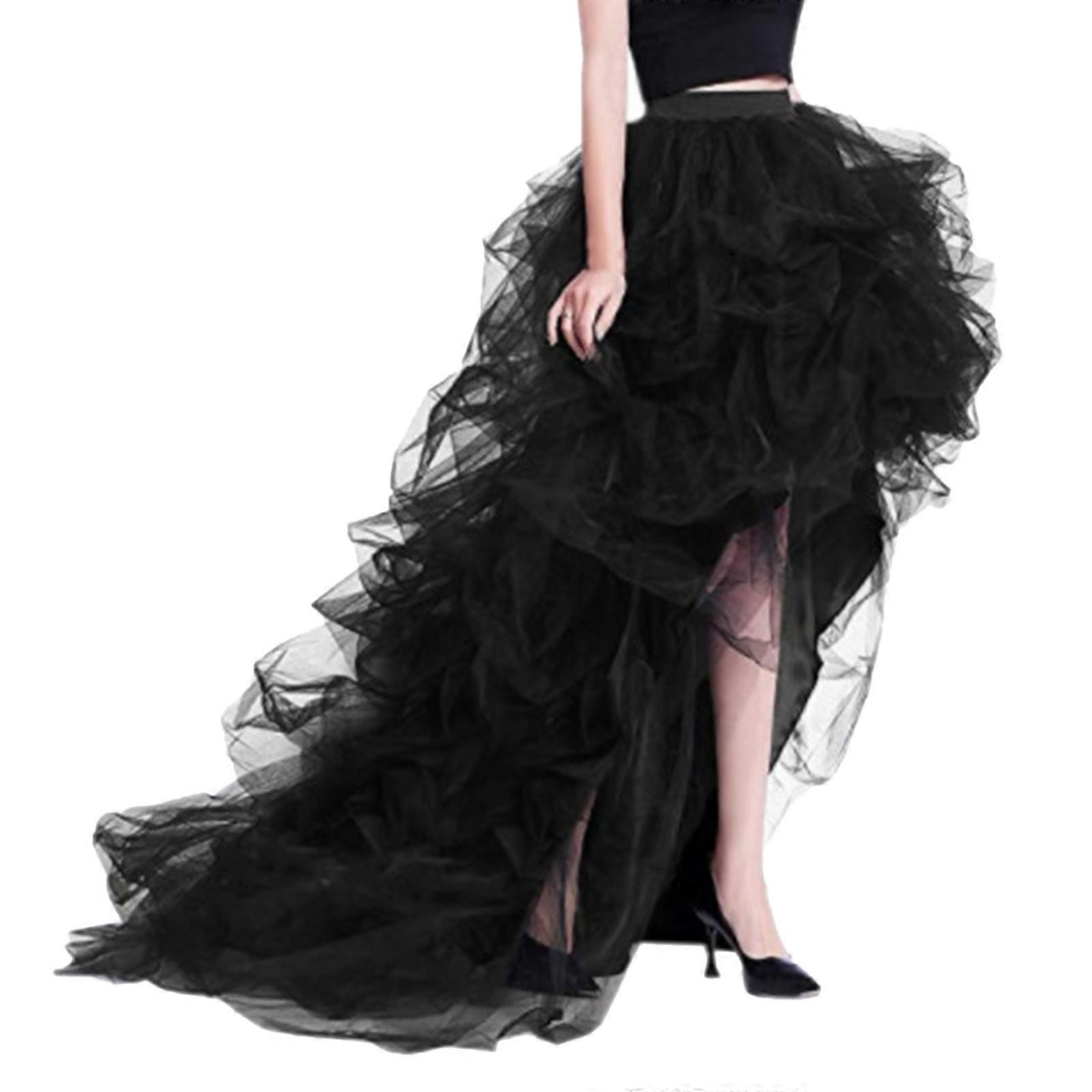 WDPL Women's Long Red Tulle Skirt - 43 Inch Maxi Skirt With Bustle, For Wedding, Party, Prom