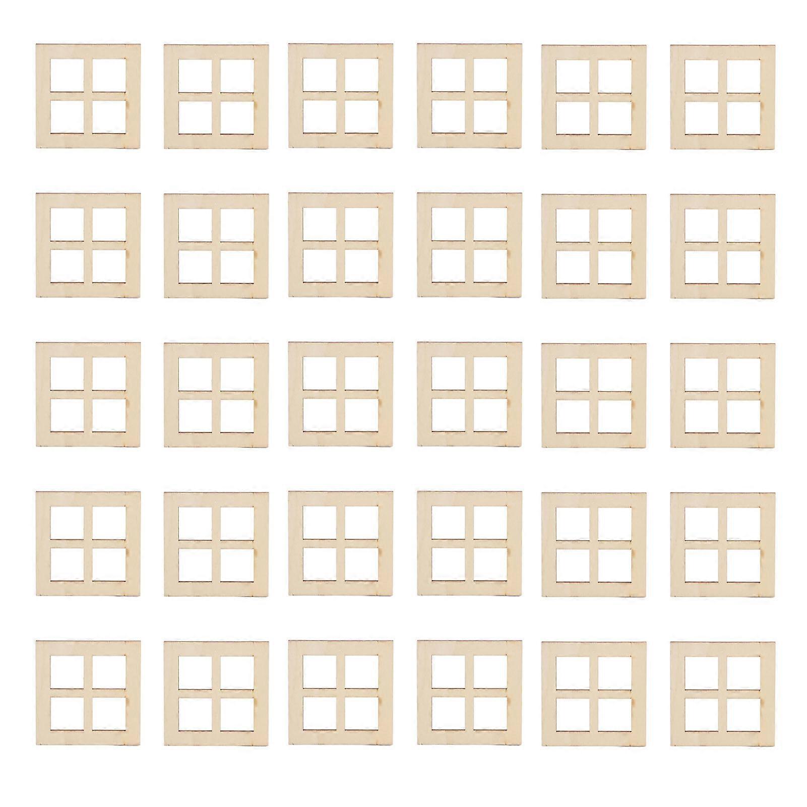 30 Pcs 1:12 Dollhouse Miniature DIY Wooden Windows Doll Home Furniture Craft Shoot Props for Dollhouse Decoration Wood Color 7x7cm