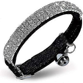 Soft Velvet Safety Cat Adjustable Collar Diamond Necklace With Bells, 11"
