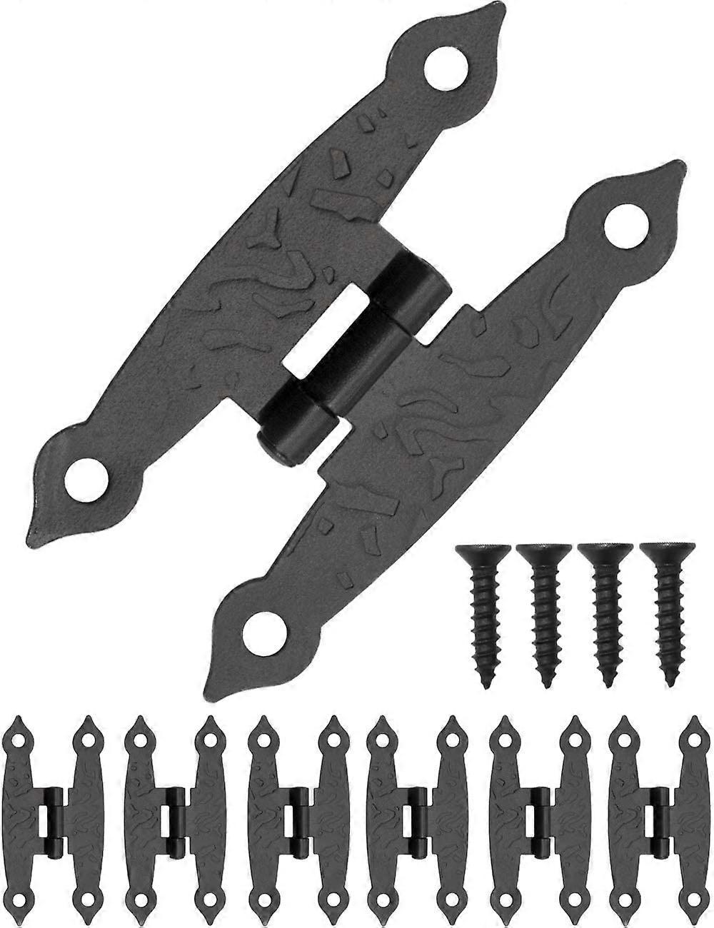 Set of 6 Metal Hinges in Weathered Metal for Cabinets, Cupboard Doors, Chests, Crates, Retro Country House Style, 65 x 34 mm