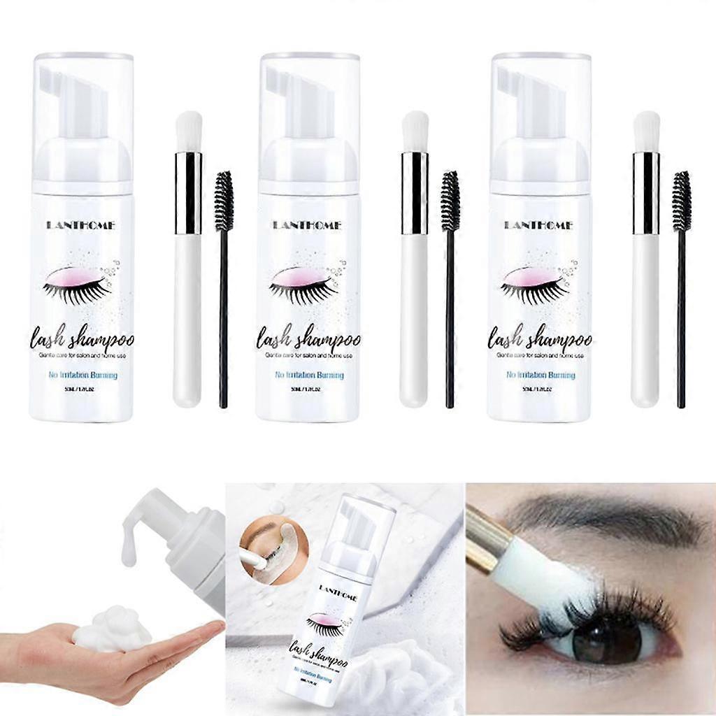 3x Shampooing d’extension de cils 50ml Nettoyant en mousse pour enlever le maquillage des yeux