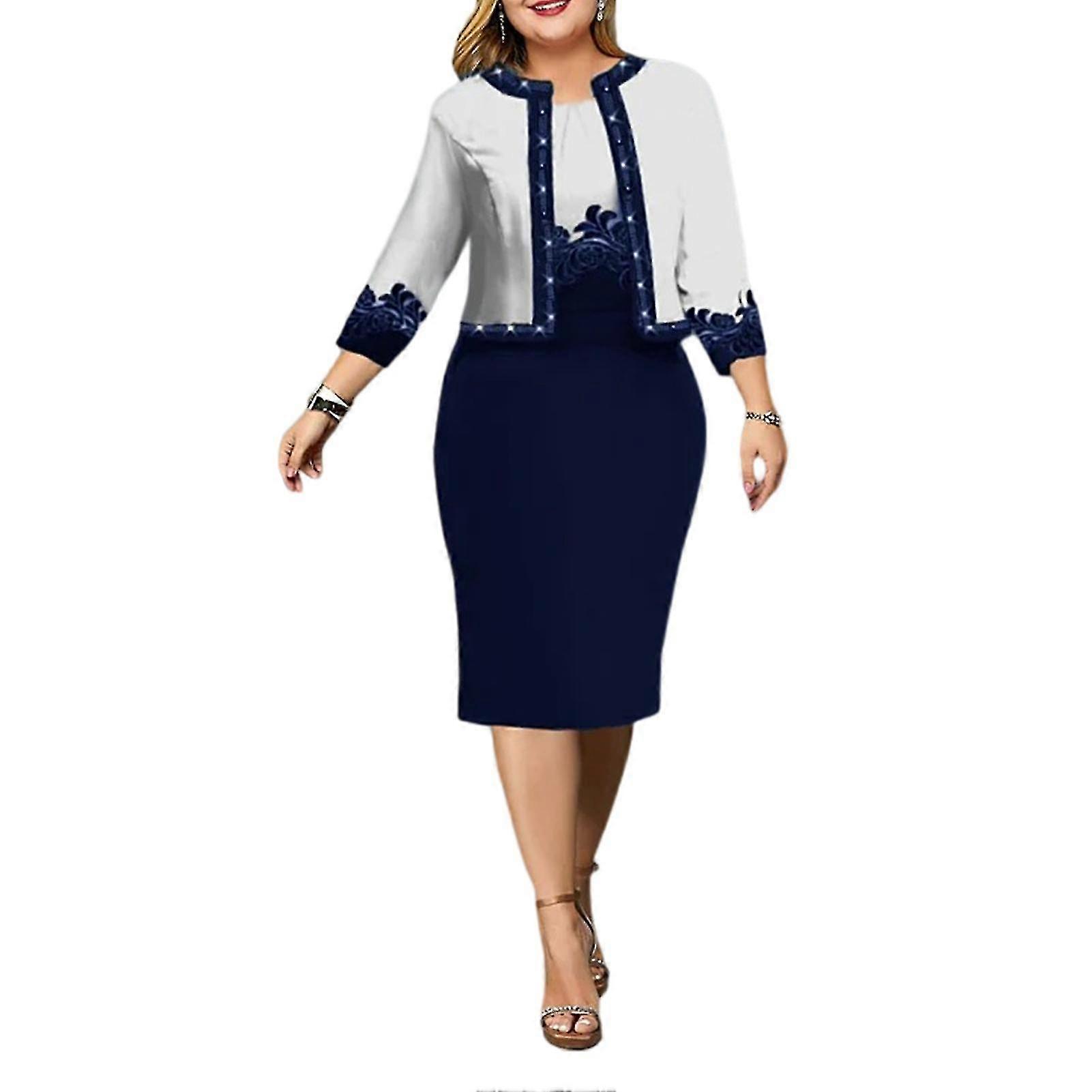 2 Pcs/Set Women Dress Coat Set Plus Size Slim Fit Three Quarter Sleeves  Flower Print Cardigan Coat Dress-up Contrast Color Soft Short Coat Dress  Suit | Fruugo SA