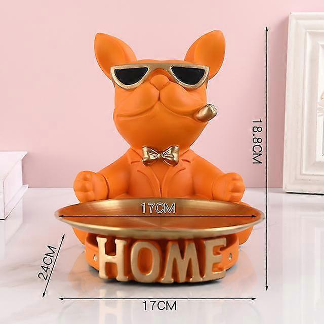 Resin Dog Sculputre Design Statue French Bulldog Butler with Metal Tray for Keys Holder Home Decor Animal Ornaments Nordic Art