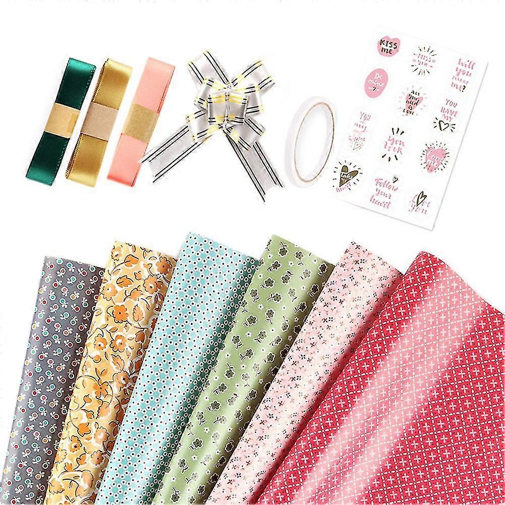 Wrapping Paper Sheets, 6 Pcs Birthday Wrapping Paper Rolls with Ribbons and Stickers, 6 Styles Gift Wrapping Paper for Packaging, Recyclable Wrapping