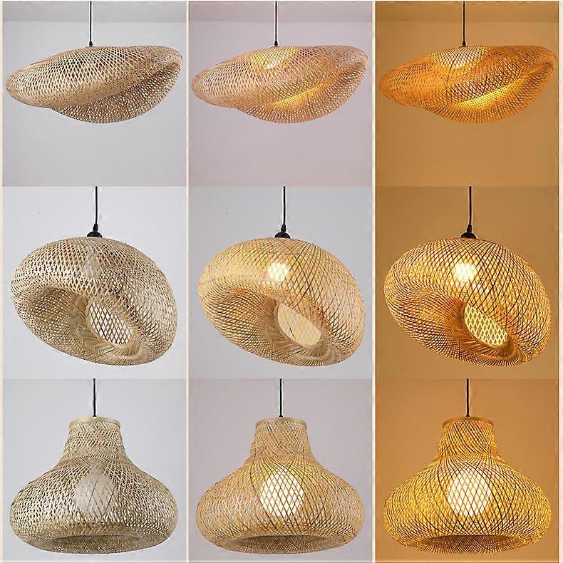 Plafoniera In Bambù Naturale E Rattan Fatta A Mano – Lampada Da Soffitto Retrò Per Corridoio, Camera, Ristorante, E27, Diametro 48 Cm