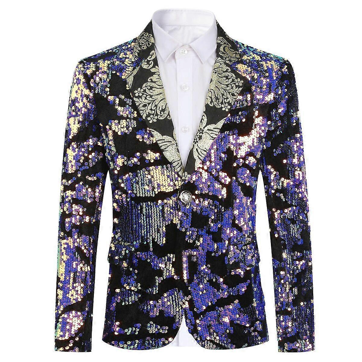 VAWAN Boys Wedding Notched Lapel Sequined Single-breasted One-button Blazer
