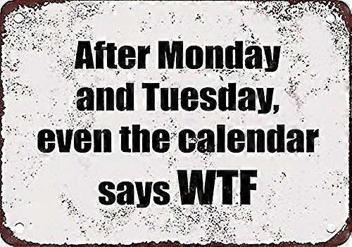 8x12 polegadas OU 12x16 polegadas Metal Tin Sign Depois de segunda e terça-feira, até mesmo o calendário diz Wtf. W engraçado