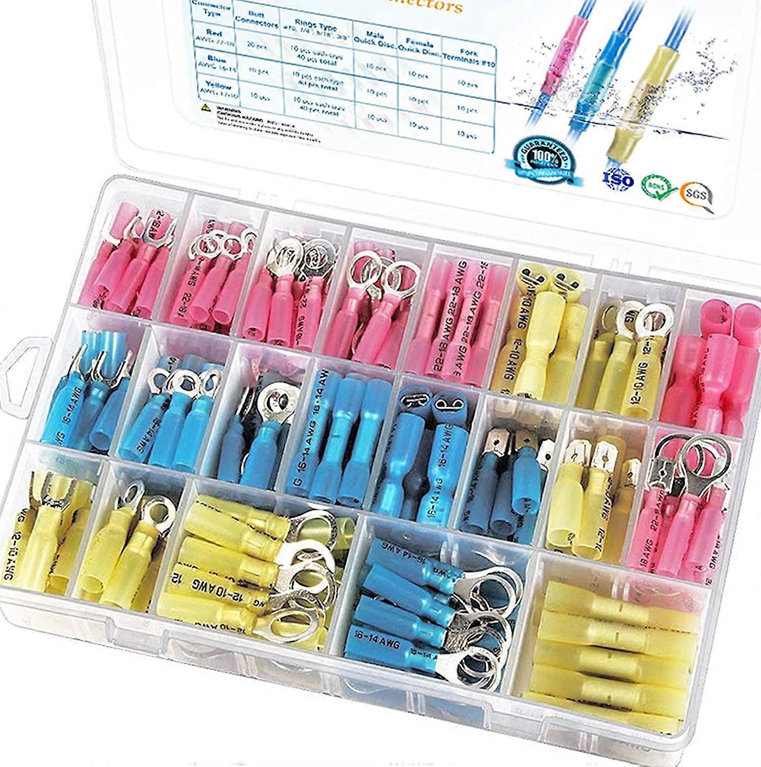 250pcs Heat Shrink Wire Connectors, Waterproof Automotive Marine Electrical Terminal Kit, Crimp Connector Assortment, Butt Splices