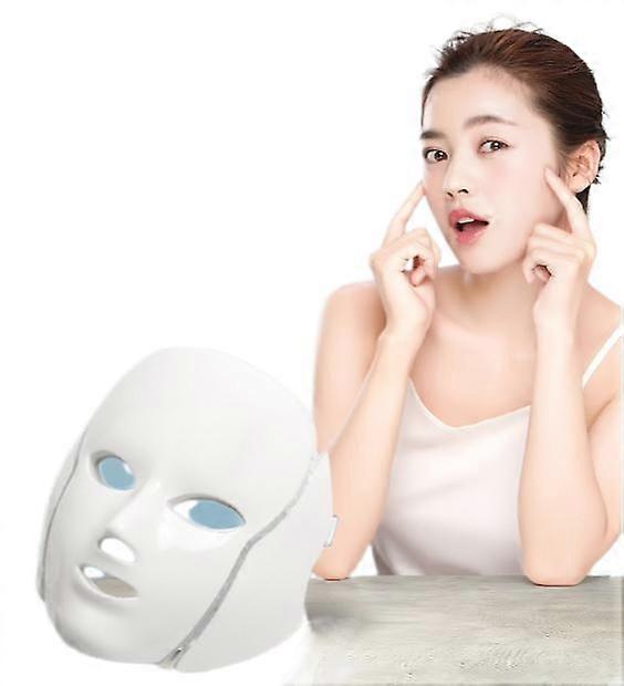 LEDフェイスマスクライトセラピー、7LEDライトセラピーフェイシャルスキンケアマスク - にきびフォトンマスク用のブルー&レッドライト