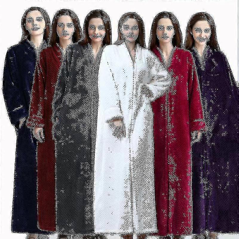 Kvinners fleece kappe plysj lang zip front badekåpe