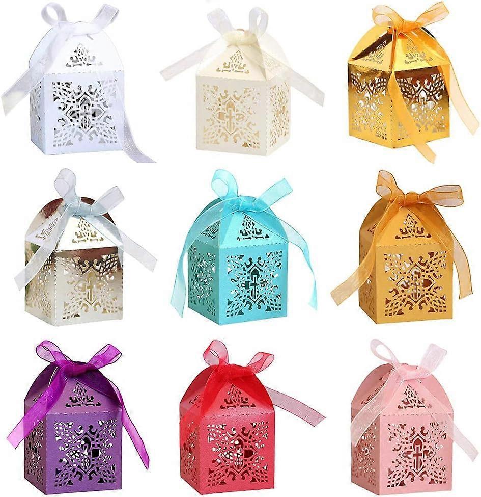 Baptism Gift Box, 50 Pieces Wedding Favor Boxes with Cross Pendants ...