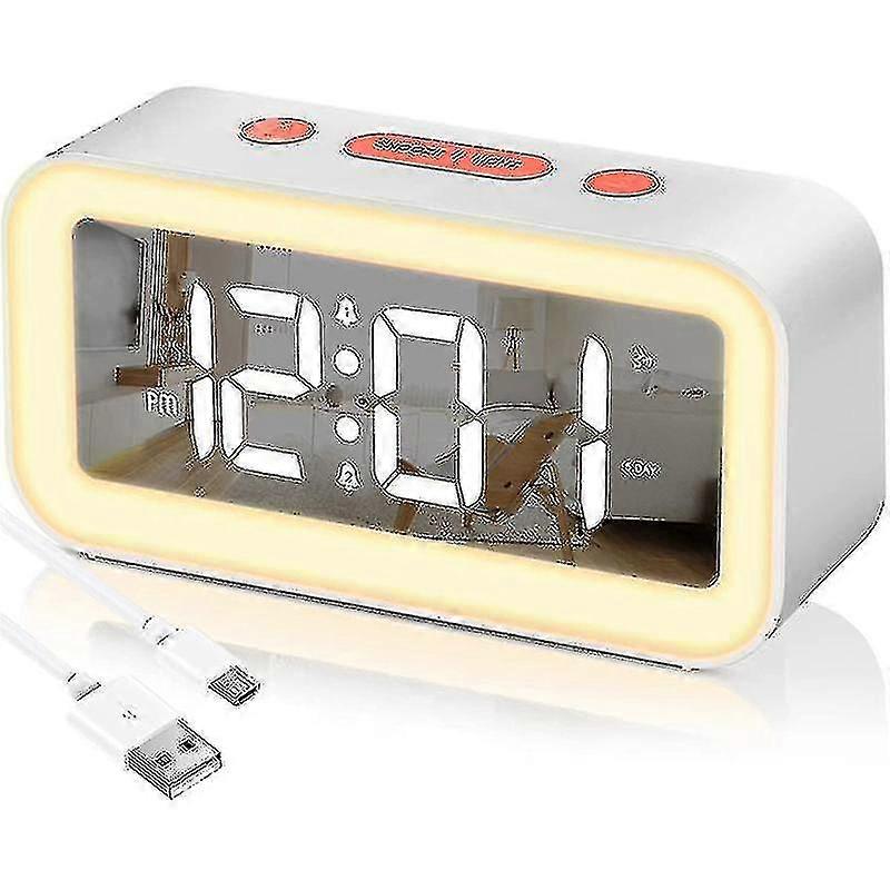 Digital Alarm Clock, Adjustable Brightness Mirror Electronic Led Clock,12/24hr Alarm Clocks For Bed