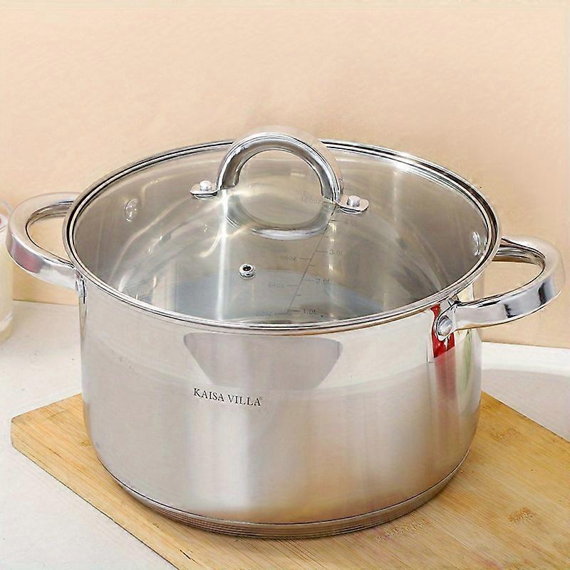 1pc Soup Pot, Boutique High-quality Thickened 5-layer Bottom Stainless Steel Double-ear Soup Pot, Stew Pot, Household Gas Stove Induction Cooker Unive