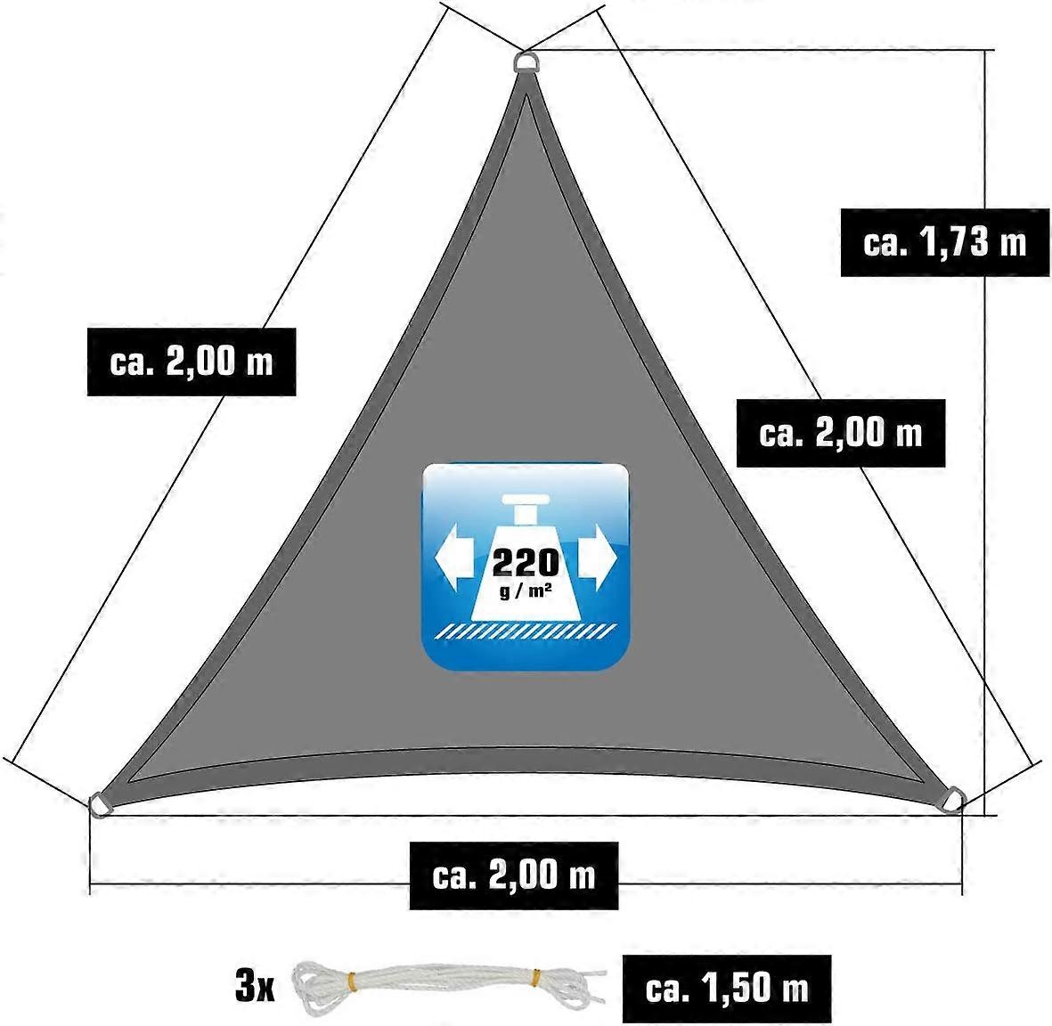 2x2x2 m HDPE kolmio aurinkosuoja - parveke puutarhakansi harmaa