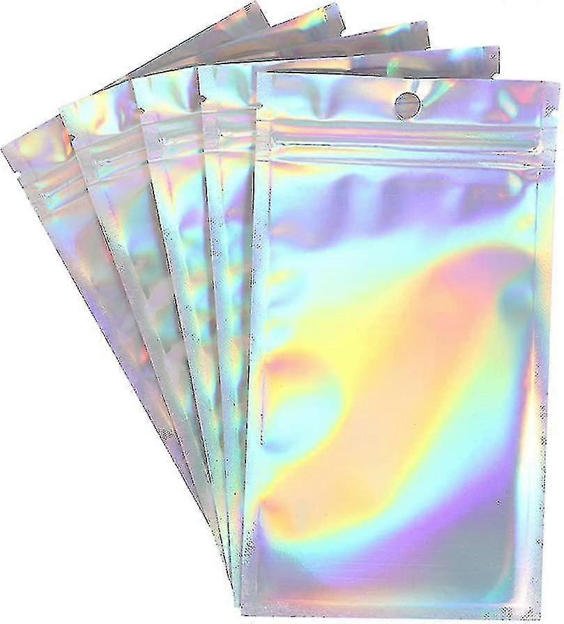 100 stk gjenlukkbare luktsikre poser Mylar poser gjenlukkbare klare ziplock holografiske
