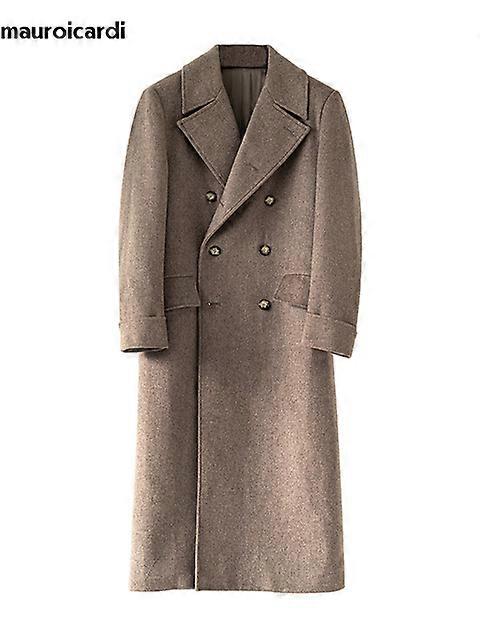 Autumn Winter Long Warm Green Polo Coat Men Double Breasted Cool Luxury Elegant England Style Wool Blends Overcoat