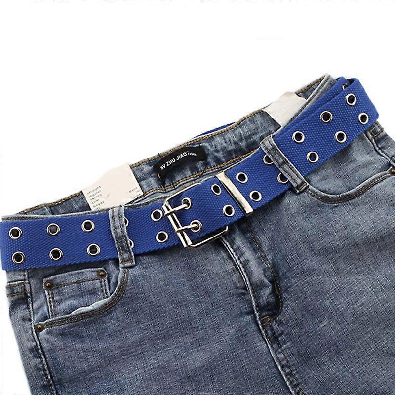 Harajuku Wide Belt Canvas Web Double Grommet Hole Buckle Belt Male Hot Waist Strap Belts for Adults Men JeansBelts