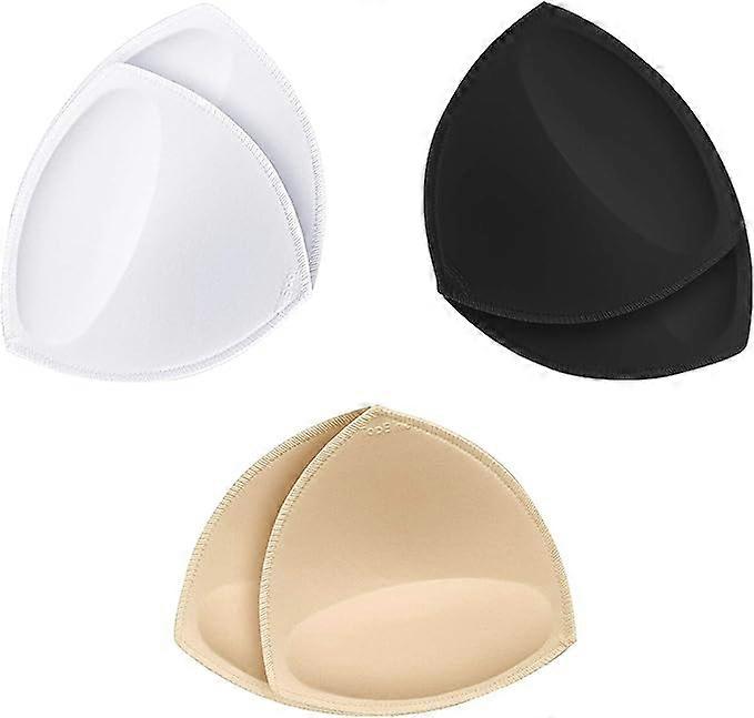 3 pairs Removable Bra Pads Inserts Women's Comfy Sports Cups Bra Insert for Bikini Top Swimsuit (Black, white, skin)