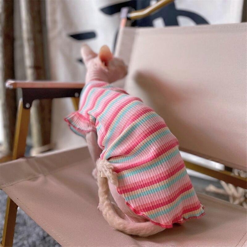 Cats Clothing Soft Cotton Rainbow Color Vest For Sphnx Cat Short Ruffled Sleeves Jumpsuit for Kittens Summer Dress for Cats dogs