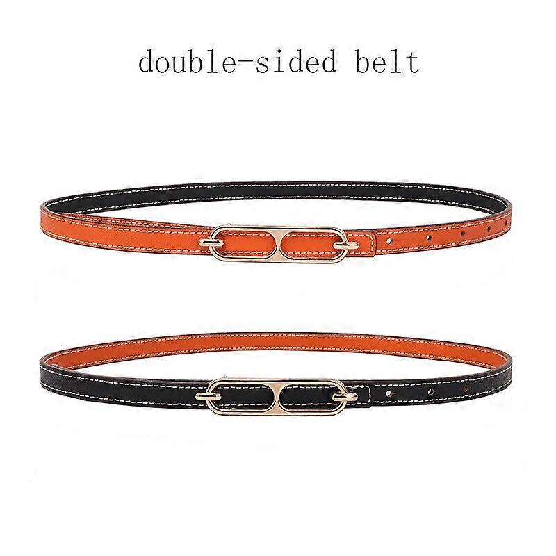 Fashion Women Belt Double-sided Wear Adjustable Thin Belts Gold Buckle PU Leather Waist Belt for Lady Pants Dress Waistband