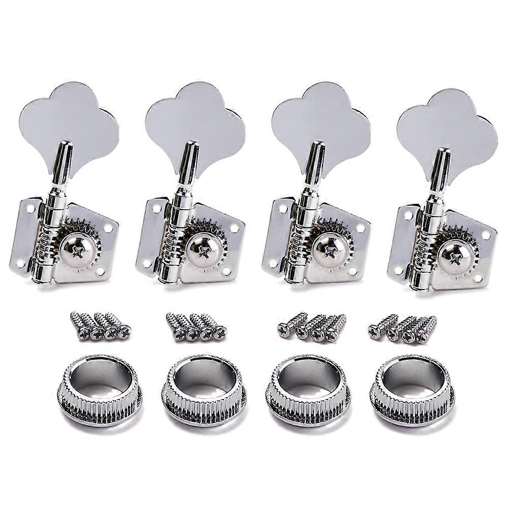 Bass Tuning Pegs Keys Tuner Machine Heads Vintage Open Style 4R Tuner Heads Set with Mounting Screws Ferrules for 4 String Bass Guitar (Silver)