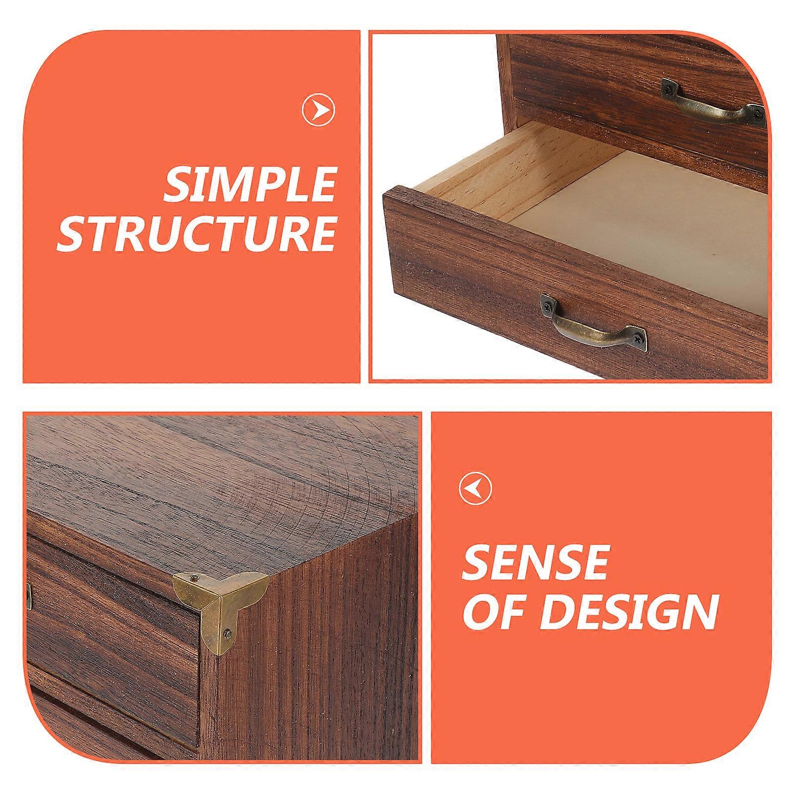 Drawer Style Storage Box Drawer Desktop Storage Case Vintage Wooden Box for Home (Two Drawers)
