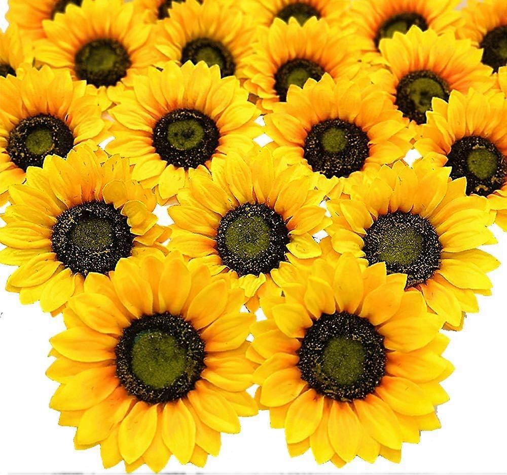 14 pcs artificial girassol cabeças seda amarelo 5,2 polegadas