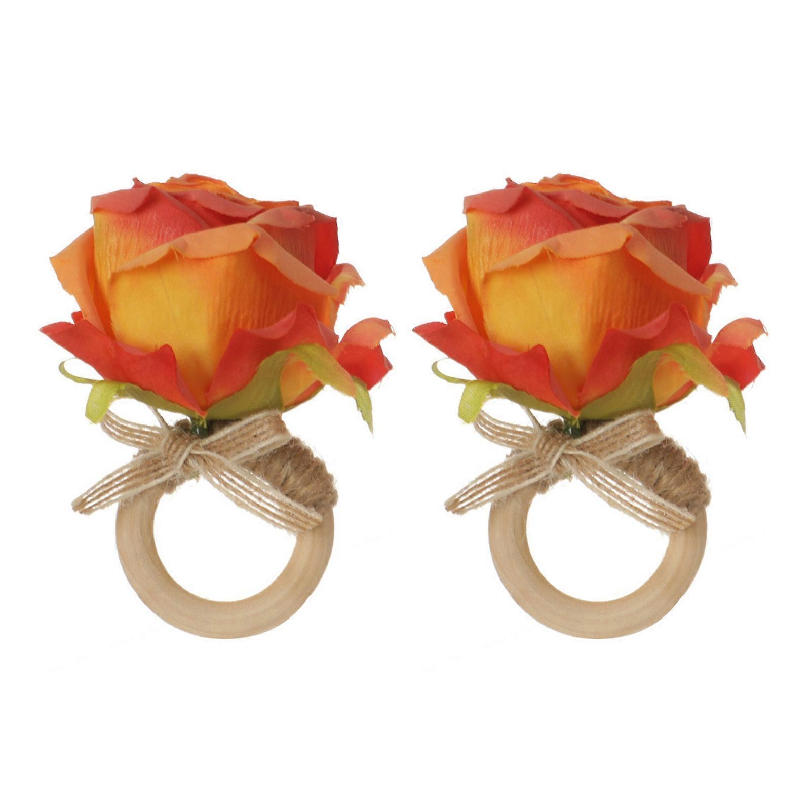 2Pcs Napkin Buttons Nice-looking Portable Decorative Simulation Rose Flower Napkin Buckles for Dining Room