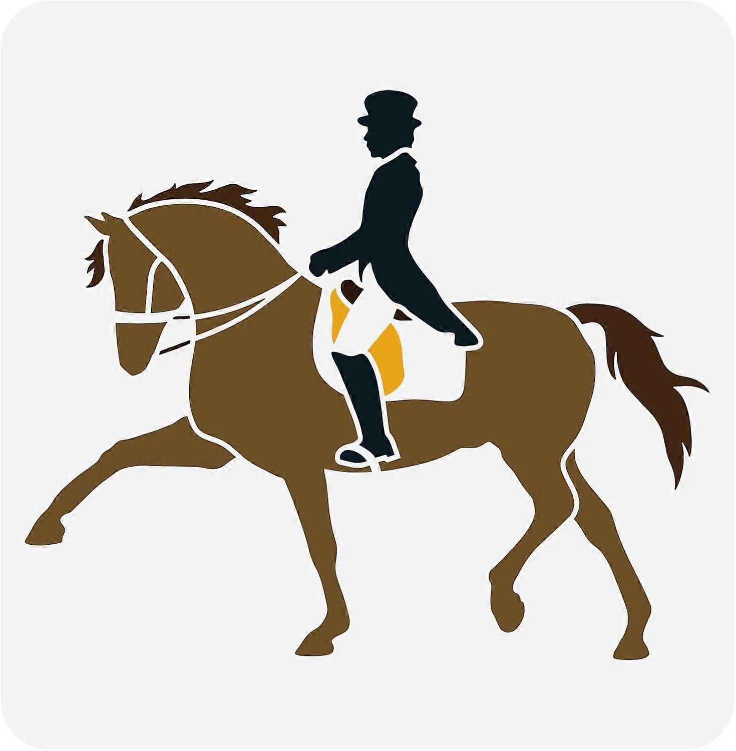 Dressage Horse with Rider Painting Stencil 11.8x11.8inch Horse and Prince Drawing Template Reusable Plastic Hollow Out Stencils for Painting on Wall W