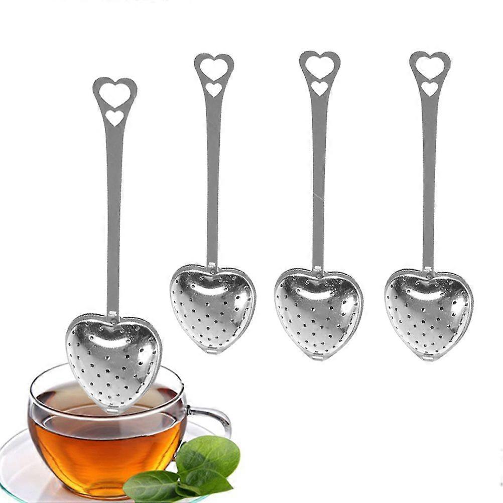 4PCS rustfritt stål hjerteform te infuser langt håndtak filter tefilter for løs te