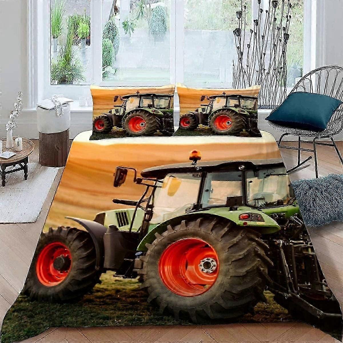 Conjunto de Capa de Edredom Único para Trator 3D J4293 3 Peças 135x200 Capa de Colcha de Colheitadeira de Microfibra Macia com Fecho de Zíper Fácil de Cuidar B