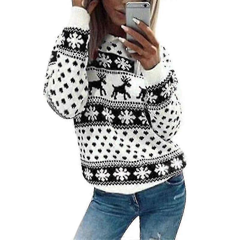 Weihnachtspullover Damen Langarm Pullover Pullover Pullover Weihnachten Elch Print Top
