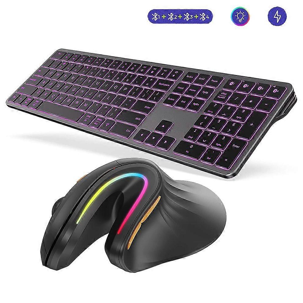 Wireless Keyboard Mouse Combo Backlit Bluetooth Keyboard and Mouse Set Multi-Device Rechargeable Bluetooth Keyboard and Mouse