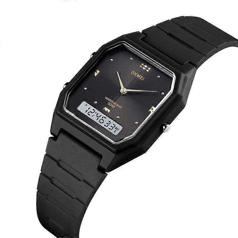 Casual Style Pu Band Dual Display Watch 5atm Waterproof Stopwatch Women Watch