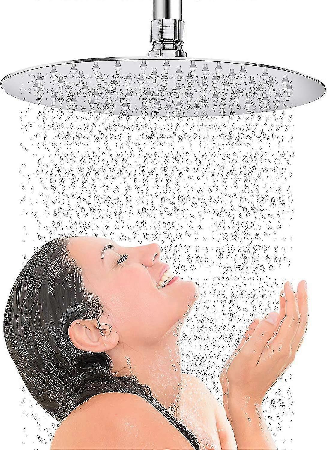 Pomme de douche à effet pluie - Pomme de douche à haut débit en acier inoxydable 304 - Support mural et de plafond universel (chromé 10 »).