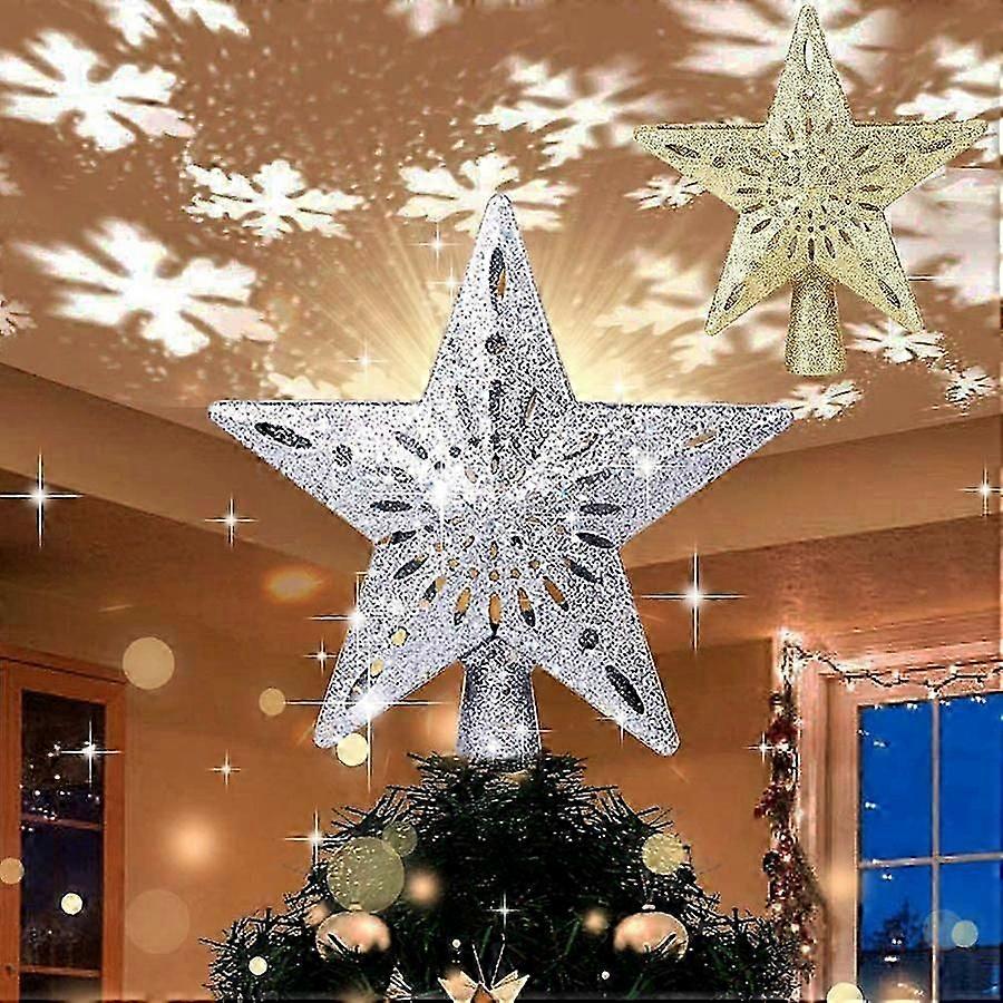 Led Star Snowflake Projector Light Rotary Tree Topper Christmas Treetop Lamp