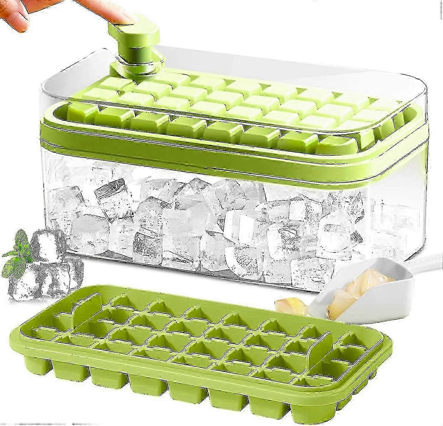 Ice Cube Tray with Lid and Bin, 2 Pack for Freezer, 64 Pcs Ice Cube Mold (Green)