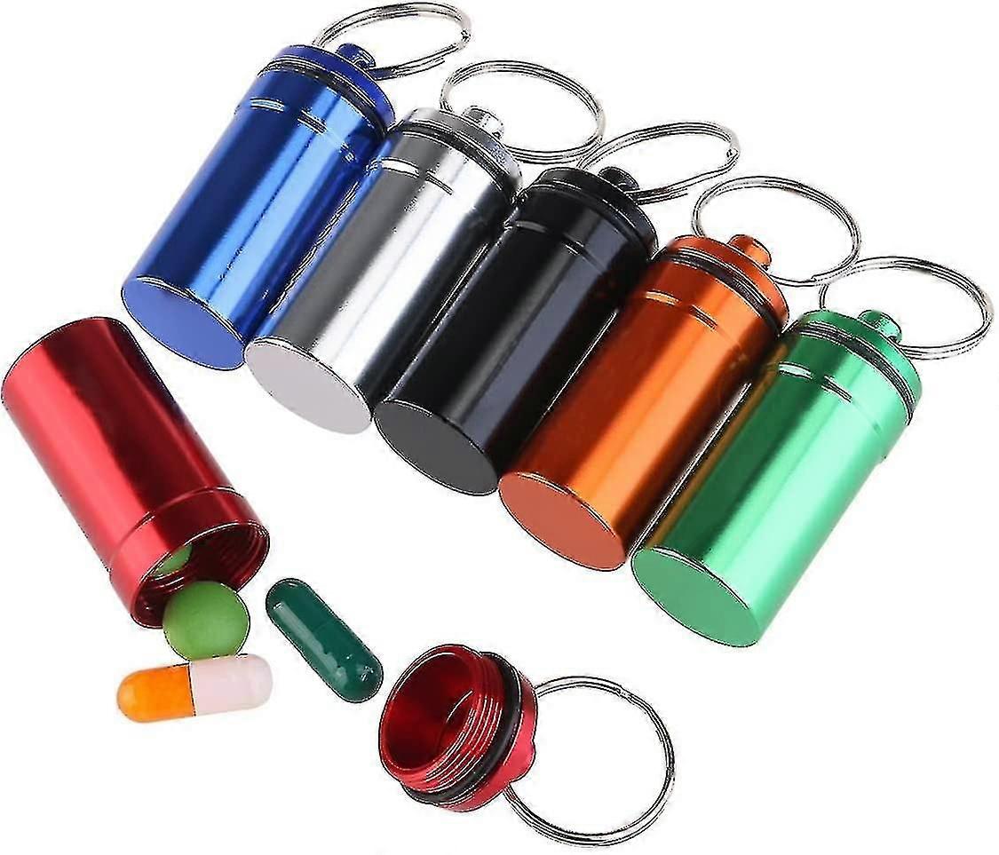 6pcs Waterproof Pill Box Case Pill Holder Container Keychain Pill Case - Black