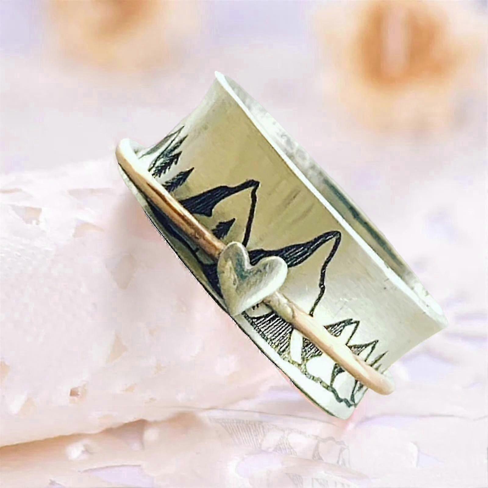 Anel de montanhas com anel de banda de empilhamento de coração para mulher fantasia combinando joias