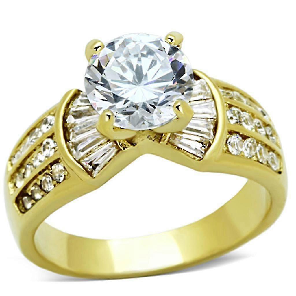 IP Gold(Ion Plating) Stainless Steel Ring with AAA Grade CZ in Clear for Women Style TK1323