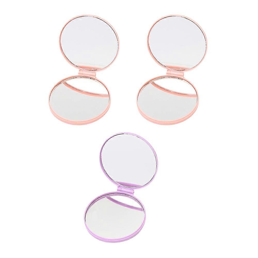 Portable plastic folding circular embossed cosmetic mirror