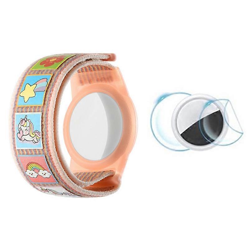 TPU Case for AirTag Cartoon Magic Tape Nylon Band Loop Wristband,with Front Back Film Set-Unicorn